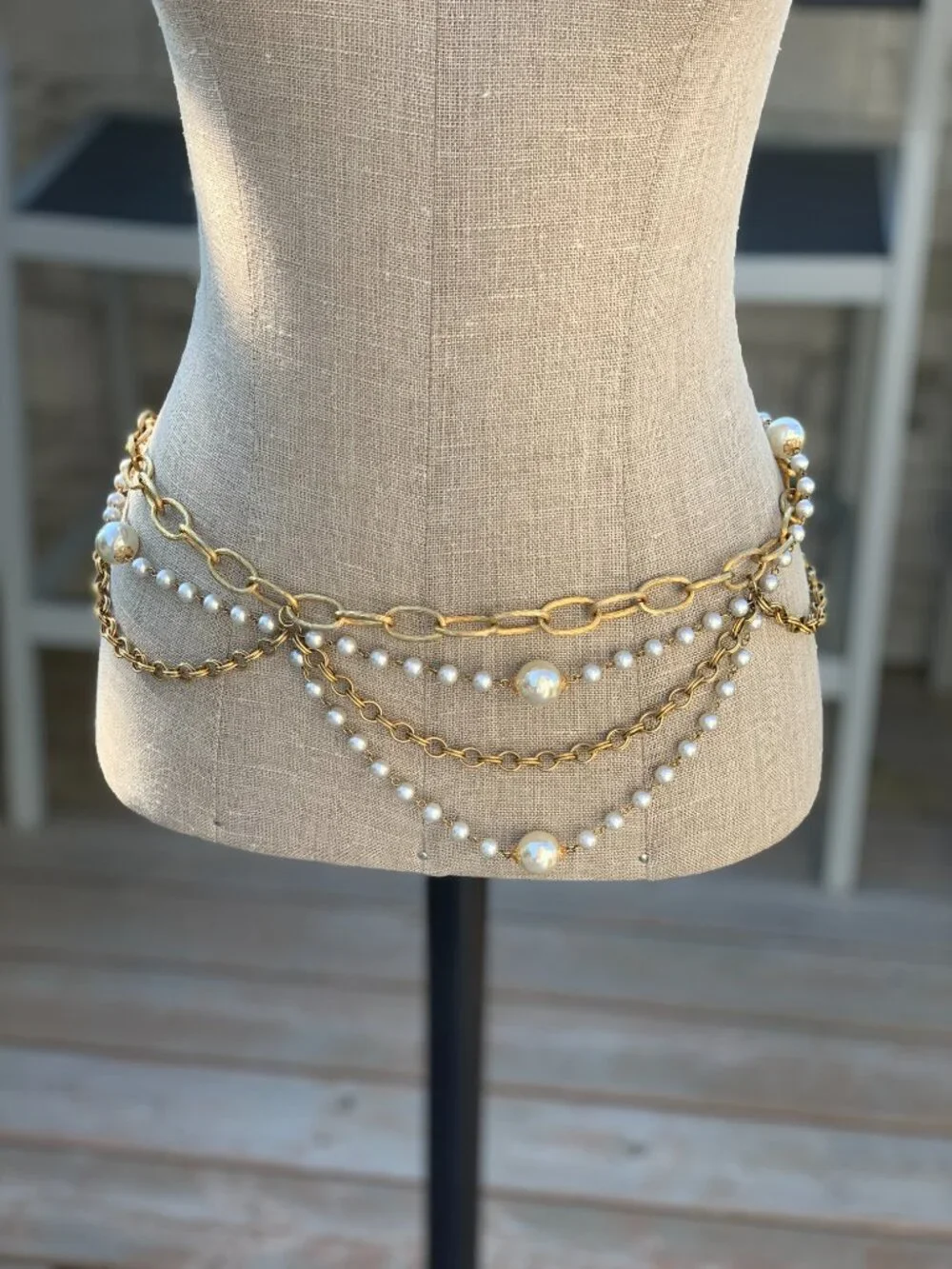 Vintage Chain Hip Waist Belt Gold Pearl Beads Bikini Beach Festival Boho Retro